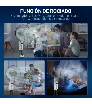 Ventilador Nebulizador Oscilante 90 W Tanque 2,8L 3 Velocidades 5 Aspas y Ruedas Ø44,5x120 cm Blanco