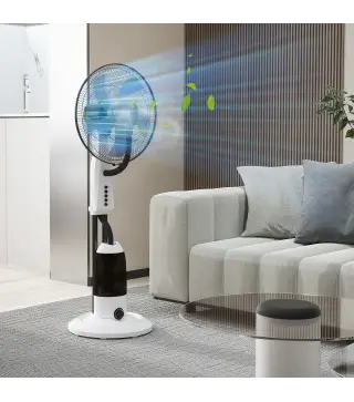 Ventilador Nebulizador Oscilante 90 W Tanque 2,8L 3 Velocidades 5 Aspas y Ruedas Ø44,5x120 cm Blanco