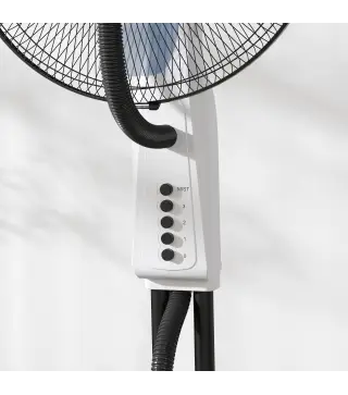 Ventilador Nebulizador Oscilante 90 W Tanque 2,8L 3 Velocidades 5 Aspas y Ruedas Ø44,5x120 cm Blanco