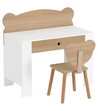 Escritorio Infantil con Silla en Forma de Osito con Cajón para Leer y Estudiar Mesa 80x41x74,5 cm y Silla 32,5x38x59 cm