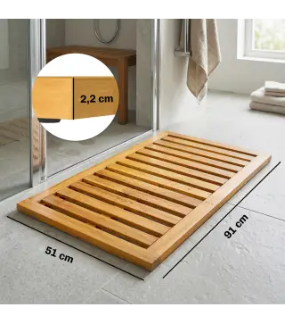 Alfombrilla de Ducha de Madera de Acacia 91x51 cm Alfombra Antideslizante para Baño Spa o Piscina Natural