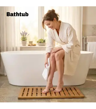 Alfombrilla de Ducha de Madera de Acacia 91x51 cm Alfombra Antideslizante para Baño Spa o Piscina Natural