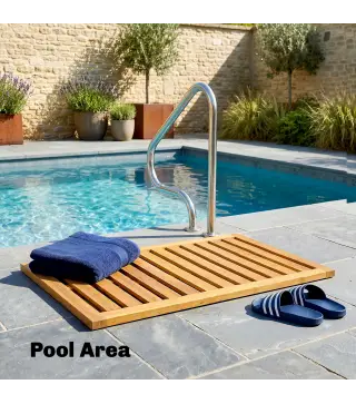 Alfombrilla de Ducha de Madera de Acacia 91x51 cm Alfombra Antideslizante para Baño Spa o Piscina Natural