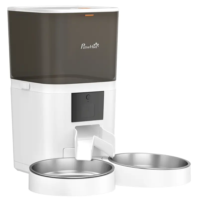 Comedero Automático 6L WiFi 2.4G con Control App 2 Cuencos Programable 1-10 Comidas Grabadora Voz 10s Fácil de Limpiar