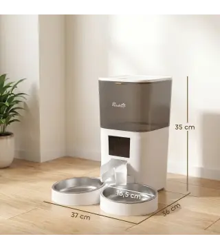 Comedero Automático 6L WiFi 2.4G con Control App 2 Cuencos Programable 1-10 Comidas Grabadora Voz 10s Fácil de Limpiar