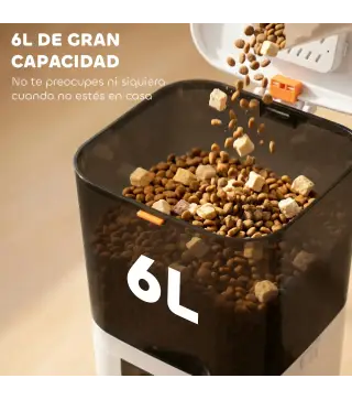 Comedero Automático 6L WiFi 2.4G con Control App 2 Cuencos Programable 1-10 Comidas Grabadora Voz 10s Fácil de Limpiar