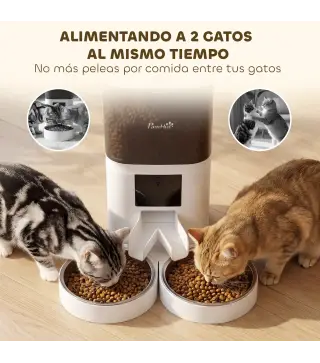 Comedero Automático 6L WiFi 2.4G con Control App 2 Cuencos Programable 1-10 Comidas Grabadora Voz 10s Fácil de Limpiar