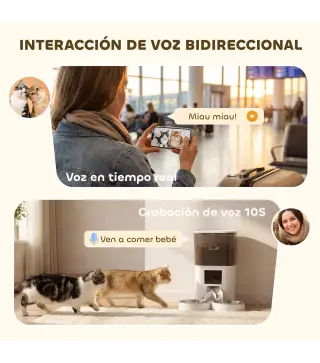 Comedero Automático 6L WiFi 2.4G con Control App 2 Cuencos Programable 1-10 Comidas Grabadora Voz 10s Fácil de Limpiar