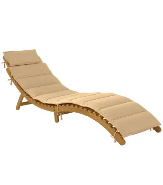Tumbona Plegable de Madera de Acacia con Cojín Reposacabezas Asa de Transporte para Jardín Terraza 183x54x63 cm Beige