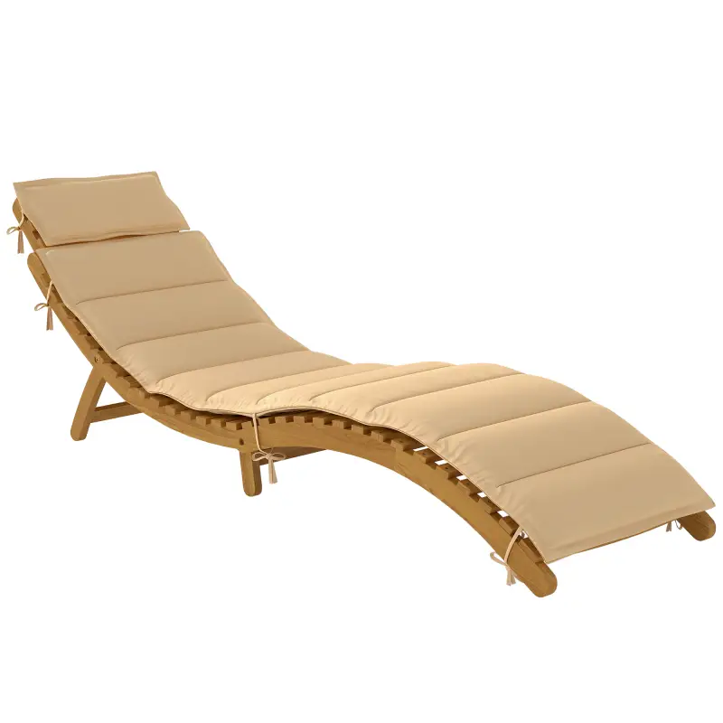 Tumbona Plegable de Madera de Acacia con Cojín Reposacabezas Asa de Transporte para Jardín Terraza 183x54x63 cm Beige