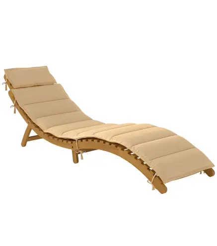 Tumbona Plegable de Madera de Acacia con Cojín Reposacabezas Asa de Transporte para Jardín Terraza 183x54x63 cm Beige