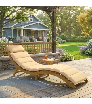 Tumbona Plegable de Madera de Acacia con Cojín Reposacabezas Asa de Transporte para Jardín Terraza 183x54x63 cm Beige