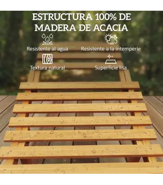 Tumbona Plegable de Madera de Acacia con Cojín Reposacabezas Asa de Transporte para Jardín Terraza 183x54x63 cm Beige