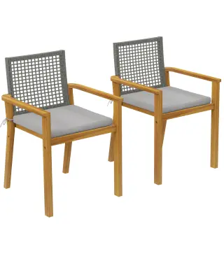 Juego de 2 Sillas de Jardín Exterior de Madera Apilables con Cojines Desmontables Brazos Respaldo 59x55x86 cm Natural