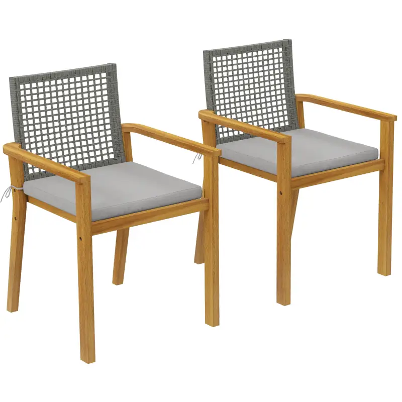 Juego de 2 Sillas de Jardín Exterior de Madera Apilables con Cojines Desmontables Brazos Respaldo 59x55x86 cm Natural