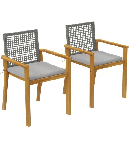 Juego de 2 Sillas de Jardín Exterior de Madera Apilables con Cojines Desmontables Brazos Respaldo 59x55x86 cm Natural