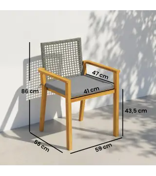Juego de 2 Sillas de Jardín Exterior de Madera Apilables con Cojines Desmontables Brazos Respaldo 59x55x86 cm Natural