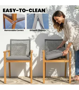 Juego de 2 Sillas de Jardín Exterior de Madera Apilables con Cojines Desmontables Brazos Respaldo 59x55x86 cm Natural