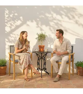 Juego de 2 Sillas de Jardín Exterior de Madera Apilables con Cojines Desmontables Brazos Respaldo 59x55x86 cm Natural