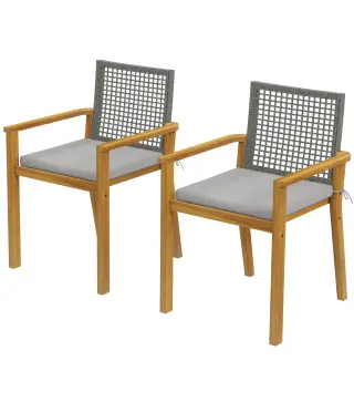Juego de 2 Sillas de Jardín Exterior de Madera Apilables con Cojines Desmontables Brazos Respaldo 59x55x86 cm Natural
