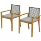 Juego de 2 Sillas de Jardín Exterior de Madera Apilables con Cojines Desmontables Brazos Respaldo 59x55x86 cm Natural