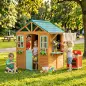 Casita Infantil Exterior e Interior de Madera con Barra de Snack Maceteros Pizarra Ventanas Tela para Tiro y 4 Pelotas