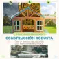 Casita Infantil Exterior e Interior de Madera con Barra de Snack Maceteros Pizarra Ventanas Tela para Tiro y 4 Pelotas