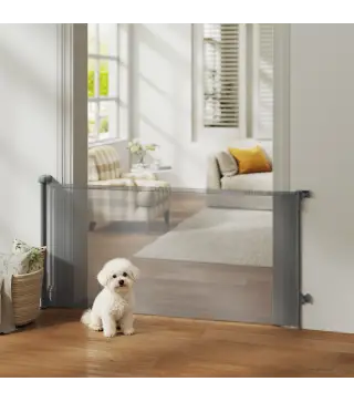 Barrera de Seguridad para Perros Retráctil Extensible hasta 180 cm de Ancho para Escaleras y Puertas Gris