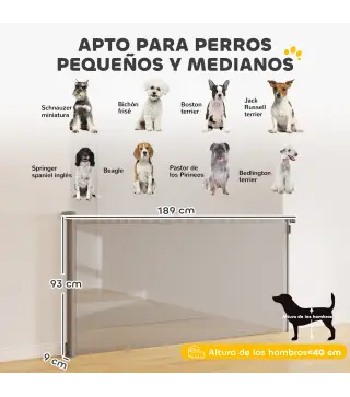 Barrera de Seguridad para Perros Retráctil Extensible hasta 180 cm de Ancho para Escaleras y Puertas Gris