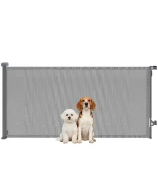 Barrera de Seguridad para Perros Retráctil Extensible hasta 180 cm de Ancho para Escaleras y Puertas Gris