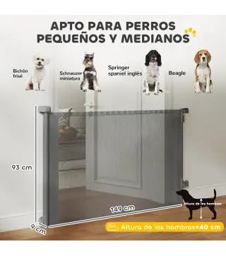 Barrera de Seguridad para Perros Retráctil Extensible hasta 140 cm de Ancho para Escaleras y Puertas Gris