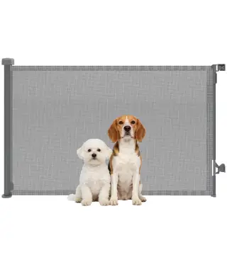 Barrera de Seguridad para Perros Retráctil Extensible hasta 140 cm de Ancho para Escaleras y Puertas Gris