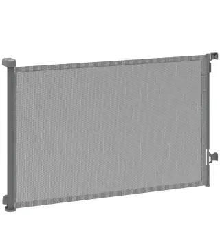 Barrera de Seguridad para Perros Retráctil Extensible hasta 140 cm de Ancho para Escaleras y Puertas Gris