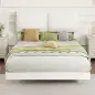 Cama Doble de 135x190 cm Somier con Cabecero Acolchado Efecto Flotante Estructura Metálica Beige