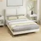 Cama Doble de 135x190 cm Somier con Cabecero Acolchado Efecto Flotante Estructura Metálica Beige