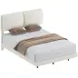 Cama Doble de 135x190 cm Somier con Cabecero Acolchado Efecto Flotante Estructura Metálica Beige