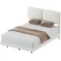Cama Doble de 135x190 cm Somier con Cabecero Acolchado Efecto Flotante Estructura Metálica Beige