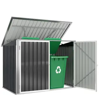 Cobertizo para Contenedor de Basura Doble con Tapa Abatible y Puertas Doble 179,5x108x129,5 cm Gris Oscuro