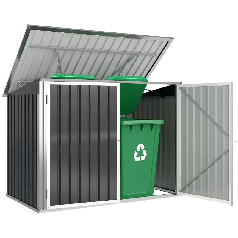 Cobertizo para Contenedor de Basura Doble con Tapa Abatible y Puertas Doble 179,5x108x129,5 cm Gris Oscuro