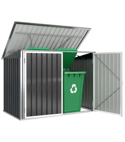 Cobertizo para Contenedor de Basura Doble con Tapa Abatible y Puertas Doble 179,5x108x129,5 cm Gris Oscuro