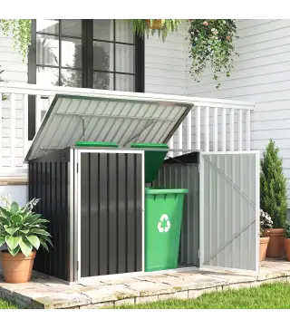 Cobertizo para Contenedor de Basura Doble con Tapa Abatible y Puertas Doble 179,5x108x129,5 cm Gris Oscuro