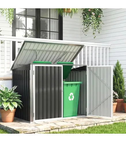 Cobertizo para Contenedor de Basura Doble con Tapa Abatible y Puertas Doble 179,5x108x129,5 cm Gris Oscuro