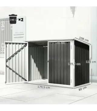 Cobertizo para Contenedor de Basura Doble con Tapa Abatible y Puertas Doble 179,5x108x129,5 cm Gris Oscuro