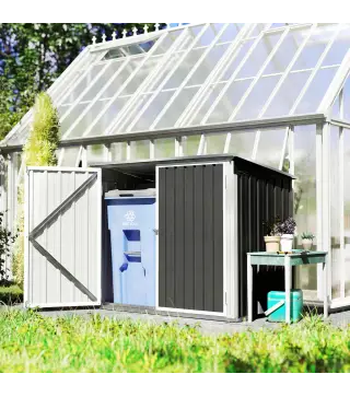 Cobertizo para Contenedor de Basura Doble con Tapa Abatible y Puertas Doble 179,5x108x129,5 cm Gris Oscuro