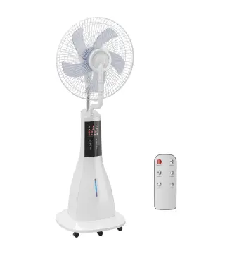 Ventilador Nebulizador 90W Oscilación de 75° 3 Velocidades 5 Aspas Depósito de Agua de 3L 5 Ruedas Control Remoto