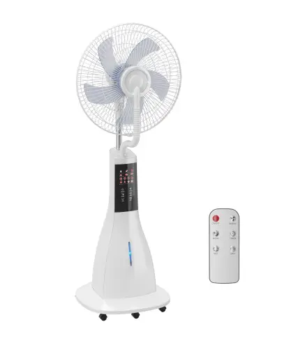 Ventilador Nebulizador 90W Oscilación de 75° 3 Velocidades 5 Aspas Depósito de Agua de 3L 5 Ruedas Control Remoto