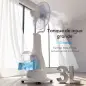 Ventilador Nebulizador 90W Oscilación de 75° 3 Velocidades 5 Aspas Depósito de Agua de 3L 5 Ruedas Control Remoto