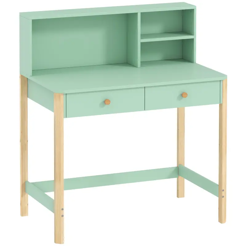 Escritorio Infantil Mesa de Escritorio para Niños con 3 Compartimentos Abiertos y 2 Cajones 90x52x105 cm Verde