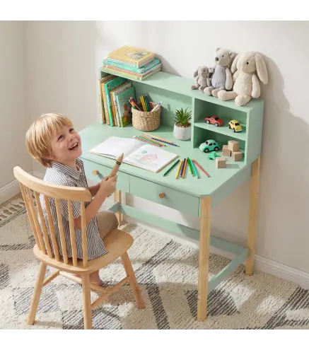 Escritorio Infantil Mesa de Escritorio para Niños con 3 Compartimentos Abiertos y 2 Cajones 90x52x105 cm Verde