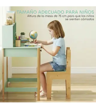 Escritorio Infantil Mesa de Escritorio para Niños con 3 Compartimentos Abiertos y 2 Cajones 90x52x105 cm Verde